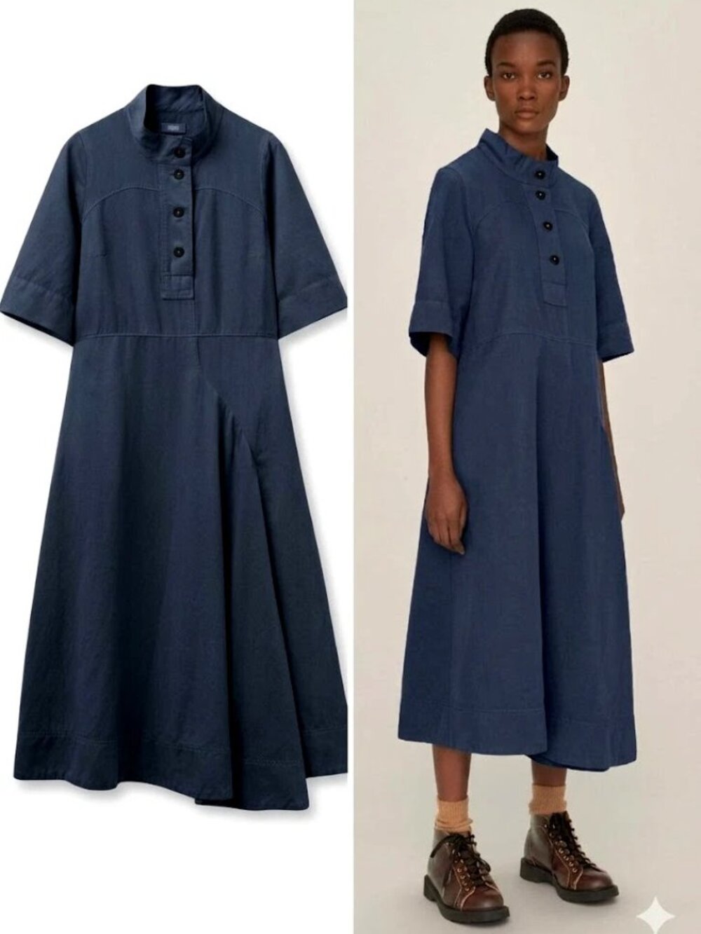 Toast Draped Cotton Linen Utility Dress, Slate Blue, 16UK/12 US